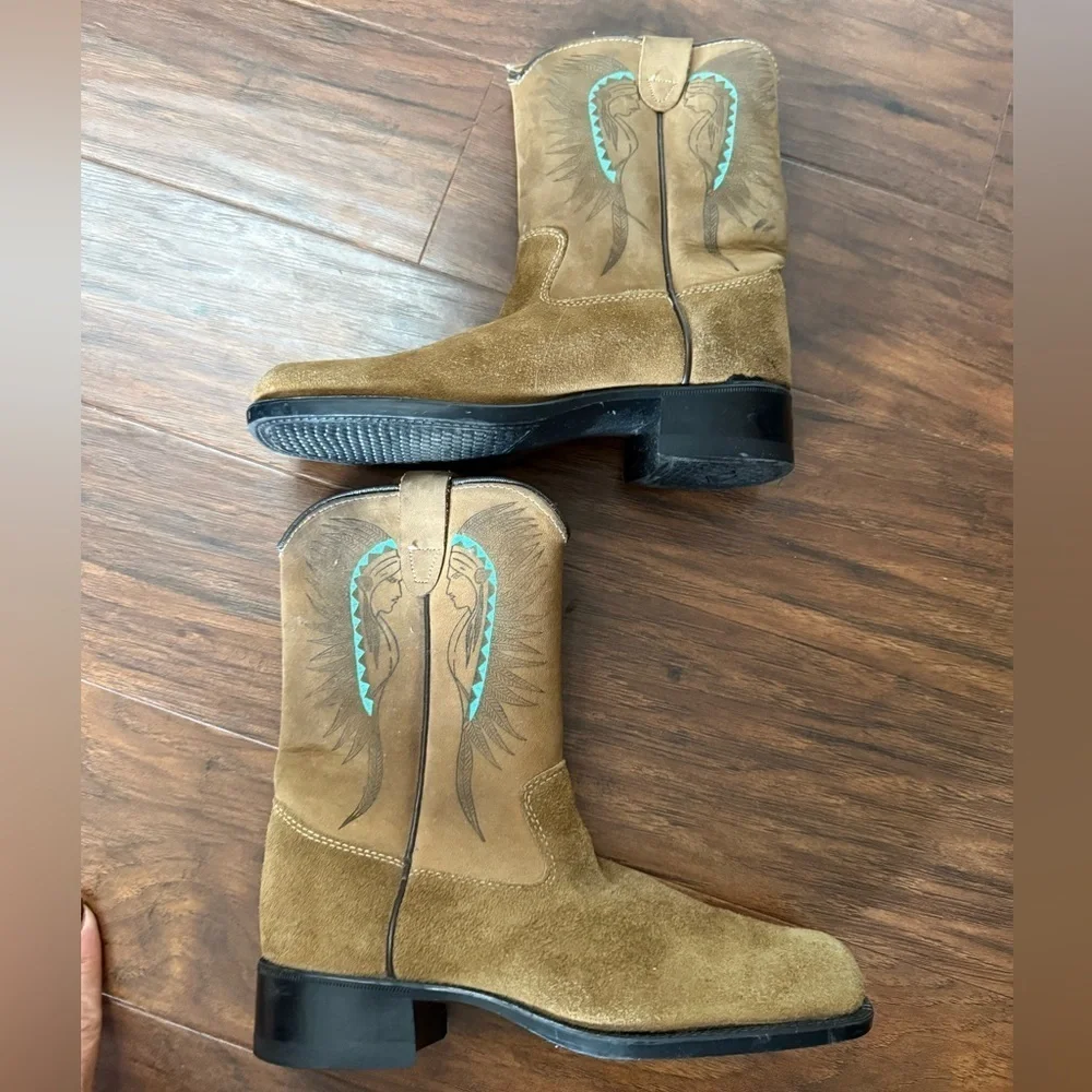 Tan Suede Girls Western Cowboy Boots-Size 3D Like New